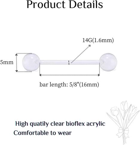 FECTAS 14G Plastic Nipple Rings for Surgery Plastic Tongue Rings Bioflex Flexible Acrylic Piercing Retainer 5 Pairs 16mm in Saudi Arabia