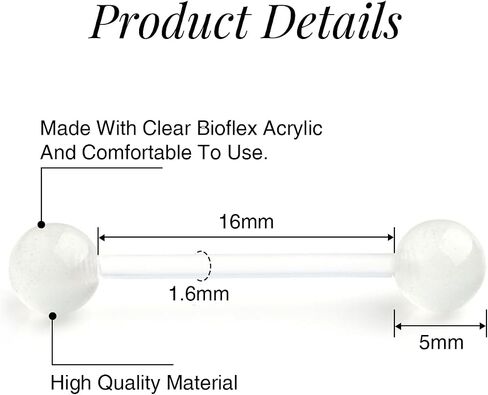 FECTAS 14G Plastic Nipple Rings for Surgery Plastic Tongue Rings Bioflex Flexible Acrylic Piercing Retainer 5 Pairs 16mm in Saudi Arabia