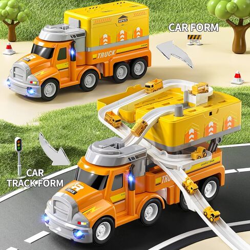 TEMI Construction Truck Kids Toys for 3 4 5 6 Year Old Boys, Toddler Car Adventures Toys for Girls, Car Carrier Toy with 8 Vehicles, Movable Truck Station Toys, Birthday Gifts for Kids Age 3-8 in Saudi Arabia