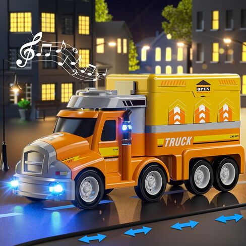 TEMI Construction Truck Kids Toys for 3 4 5 6 Year Old Boys, Toddler Car Adventures Toys for Girls, Car Carrier Toy with 8 Vehicles, Movable Truck Station Toys, Birthday Gifts for Kids Age 3-8 in Saudi Arabia