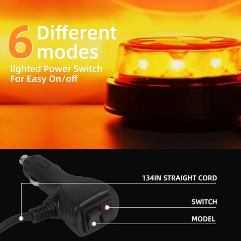 LED Amber Warning Beacon Light, 16LEDs 12/24V Orange Blinking Lamp 4 Flash & 2 Rotating Patterns for Agricultural Machines, Commercial Vehicle, School Bus, Tractor Excavators Truck in Saudi Arabia