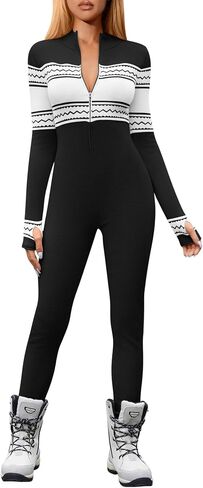 Yousify Women's Jumpsuits Workout Ribbed Long Sleeve Zip Up Front Sport Ski Rompers with Thumb Hole S-2XL in Saudi Arabia