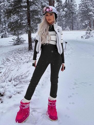 Yousify Women's Jumpsuits Workout Ribbed Long Sleeve Zip Up Front Sport Ski Rompers with Thumb Hole S-2XL in Saudi Arabia