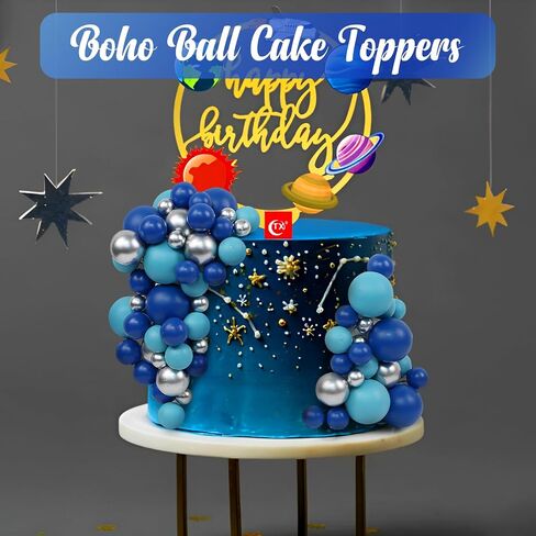 115 PCS Ball Cake Toppers - Mini Balloon Cake Decorations Foam Ball Cupcake Picks DIY Cake Insert Toppers for Birthday Party Wedding Baby Shower (Blue, Silver) in Saudi Arabia