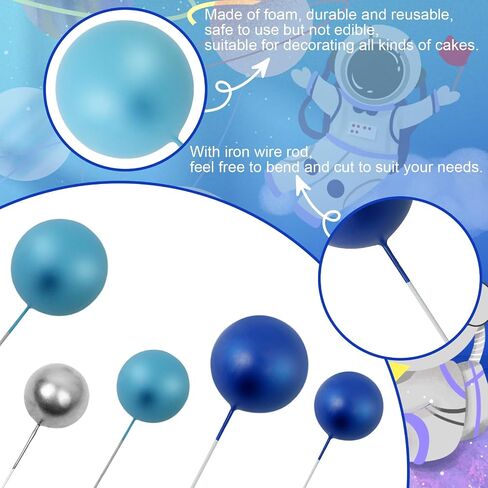 115 PCS Ball Cake Toppers - Mini Balloon Cake Decorations Foam Ball Cupcake Picks DIY Cake Insert Toppers for Birthday Party Wedding Baby Shower (Blue, Silver) in Saudi Arabia