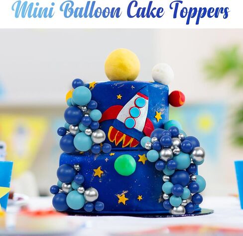 115 PCS Ball Cake Toppers - Mini Balloon Cake Decorations Foam Ball Cupcake Picks DIY Cake Insert Toppers for Birthday Party Wedding Baby Shower (Blue, Silver) in Saudi Arabia