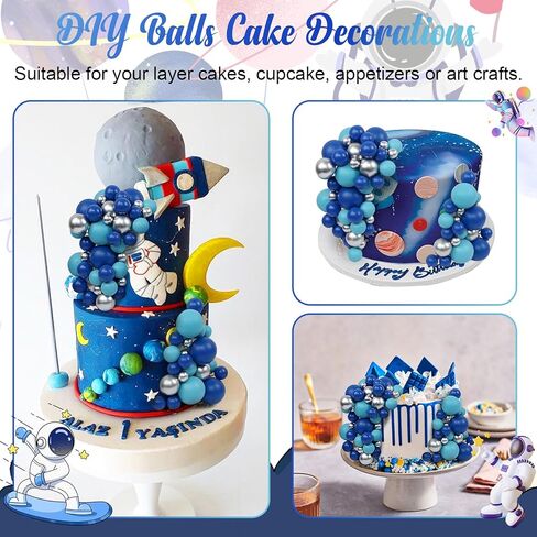 115 PCS Ball Cake Toppers - Mini Balloon Cake Decorations Foam Ball Cupcake Picks DIY Cake Insert Toppers for Birthday Party Wedding Baby Shower (Blue, Silver) in Saudi Arabia
