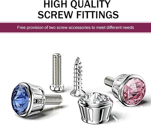 4-Piece Car License Plate Bolt Fixing Kit, Rhinestone License Plate Frame Aluminum Screws, Rust-Proof Fastener Accessories, Universal for Most Cars (Blue) in Kuwait