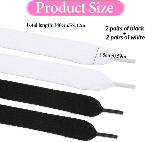 4 Pairs Flat Shoelaces for Sneakers Wide Jumbo Shoe Laces 55''Length Replacement Lace for Athletic Running Sneakers Shoes Boot Strings Adults in Saudi Arabia