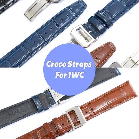 Crocodile Leather Straps For IWC Portuguese Watches, Croco Watch Band With Deployment Clasp For IWC Portofino Watches in Saudi Arabia