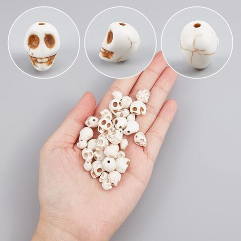 SUNNYCLUE 1 Box 200Pcs 3 Sizes Skull Beads Bulk Skeleton Head Bead Synthetic Turquoise Gemstone Halloween Beads for Jewelry Making Bead Assortment Beading Bracelet Kit White Stone Necklace Supplies in Saudi Arabia