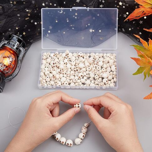 SUNNYCLUE 1 Box 200Pcs 3 Sizes Skull Beads Bulk Skeleton Head Bead Synthetic Turquoise Gemstone Halloween Beads for Jewelry Making Bead Assortment Beading Bracelet Kit White Stone Necklace Supplies in Saudi Arabia