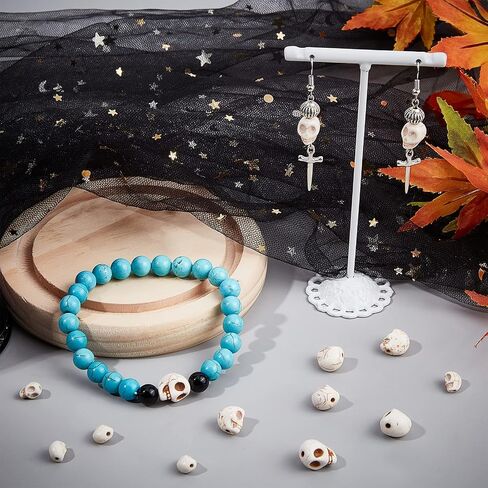 SUNNYCLUE 1 Box 200Pcs 3 Sizes Skull Beads Bulk Skeleton Head Bead Synthetic Turquoise Gemstone Halloween Beads for Jewelry Making Bead Assortment Beading Bracelet Kit White Stone Necklace Supplies in Saudi Arabia