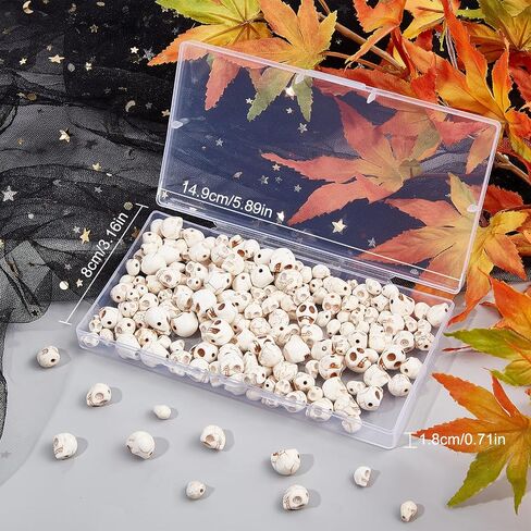 SUNNYCLUE 1 Box 200Pcs 3 Sizes Skull Beads Bulk Skeleton Head Bead Synthetic Turquoise Gemstone Halloween Beads for Jewelry Making Bead Assortment Beading Bracelet Kit White Stone Necklace Supplies in Saudi Arabia