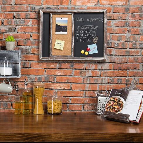 MyGift Wall Mounted Magnetic Chalkboard & Sliding Cork Board Home Family Command Center with Torched Wood Frame, Hanging Study Wall Board, Dorm Room Student Organizer in Saudi Arabia