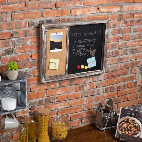 MyGift Wall Mounted Magnetic Chalkboard & Sliding Cork Board Home Family Command Center with Torched Wood Frame, Hanging Study Wall Board, Dorm Room Student Organizer in Saudi Arabia