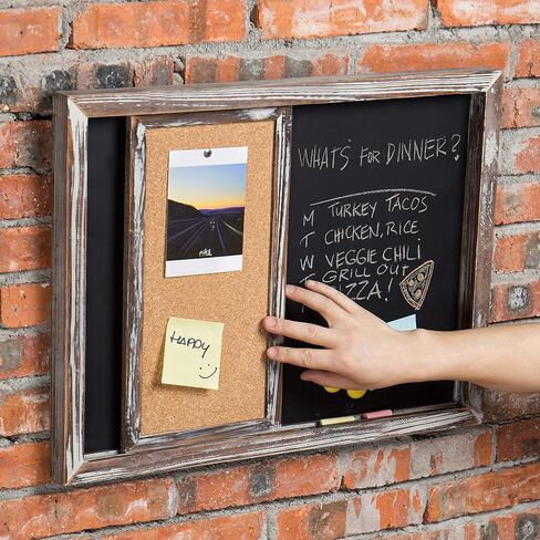 MyGift Wall Mounted Magnetic Chalkboard & Sliding Cork Board Home Family Command Center with Torched Wood Frame, Hanging Study Wall Board, Dorm Room Student Organizer in Saudi Arabia