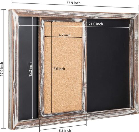 MyGift Wall Mounted Magnetic Chalkboard & Sliding Cork Board Home Family Command Center with Torched Wood Frame, Hanging Study Wall Board, Dorm Room Student Organizer in Saudi Arabia