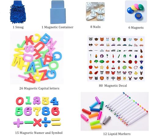 ورق اتصال سبورة سطح مغناطيسي، قشر والصق، دعامة لاصقة، ورق جدران سبورة سوداء، 12 طباشير سائل إضافي، 6 مغناطيس، 26 حرف مغناطيسي، 15 رقم مغناطيسي ورمز (18 × 40 بوصة) in Kuwait