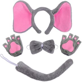 5 Pieces Halloween Costume Set Animal Cosplay Accessories Headband Gloves Bow Tie and Tail for Dress Up Party