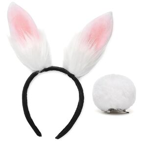 Bunny Ears Headband Bunny Tail Halloween Easter Bunny Furry Ears Cosplay White Rabbit Costume White