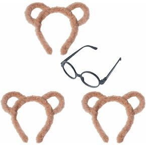 4Pcs Chipmunks Costumes Accessory Sets 3 Ears Headband and 1 Round Glasses Frame for Halloween Party Cosplay