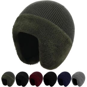 MEJORMEN M/L/XL/XXL Mens Winter Beanie with Earflap Women Warm Thermal Fleece Knitted Hat Stocking Caps Skull Cap for Outdoor
