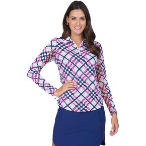 IBKUL Athleisure Wear Sun Protective UPF 50+ Icefil Cooling Tech Sonika Print Adjustable Length Long Sleeve Polo - 48653