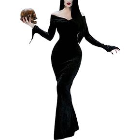 Jacansi Women's Mermaid V-Neck Long Sleeve Halloween Costume Off Shoulder Party Dresses S-2XL
