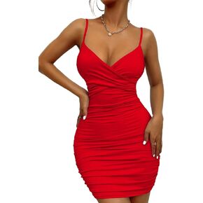 Women's 2024 Wrap V Neck Dress Sleeveless Ruched Bodycon Sexy Dress Ladies Party Cocktail Club Fashion Dress