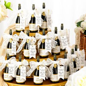 50 Pcs Mini Champagne Bubbles Wedding Favor Bulk Bubbles Champagne Small Champagne Bottle Shaped Bubbles with Ribbons Gold Pins and Cards for Wedding Send Off Bridal Shower Celebration