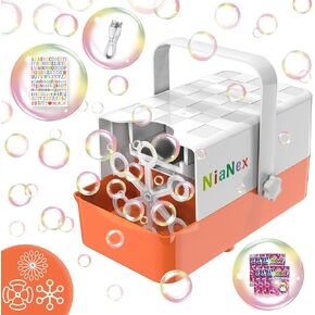 Automatic Bubble Machine for Toddlers, Kids Bubble Machine with 3 Replaceable Wands, 10000+ Bubbles Per Minute, Operated by Plug-in/Batteries, Outdoor Bubble Machine for Parties Wedding(Orange)