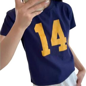 Summer Crop Top Number 14 Fitted Tee Jersey Short Sleeve Y2k Shirt Graphic Baby Tee Women