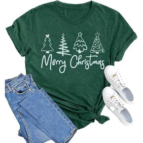 Woffccrd Womens Funny Christmas Shirts Merry and Bright T-Shirts Christmas Tree Shirts Merry Christmas Graphic Tee Tops