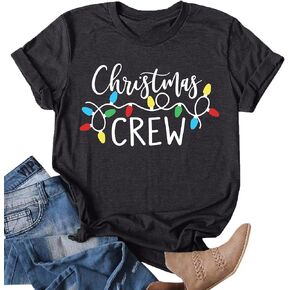 Christmas Crew Shirts for Women Xmas Shirt Top Short Sleeve Christmas Lights Print Graphic T Shirt Holiday Tees