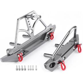 RC Front and Rear Bumper, High Simulation CNC Metal Bumper Set with Spare Tire Carrier & Tow Hooks for Axial SCX10 SCX10 II RC Car Bumper RC Vehicle Bumpers Mounts Trail Bumpers RC Car Upgrade Part