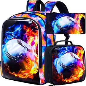 KLFVB 3PCS Kids Bookbag, 17" Boys Backpack and Lunch Box, Water Resistant Teenagers School Bag for Middle Elementary - Skeleton Motorcycle