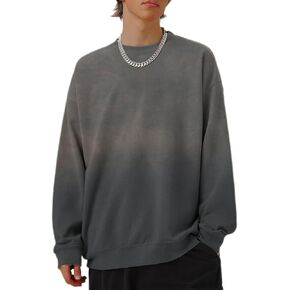 Mens Acid Wash Gradient Crewneck Sweatshirt Long Sleeve Shirts Vintage Hoodie Basic Loose Fit Tee Pullover Top
