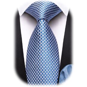 Barry.Wang Mens Striped Ties Set Silk Classic Plaid Neck Tie Pocket Square Business Party Wedding for Men Tie