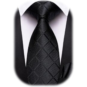 Barry.Wang Mens Striped Ties Set Silk Classic Plaid Neck Tie Pocket Square Business Party Wedding for Men Tie
