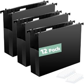 Extra Capacity Plastic Hanging File Folders,12 Pack Reinforced Expanding Hang Folder Letter Size,Accordian Pocket,Heavy Duty 2 Inch Expansion,Hanging Folder Organizer for Office Home,Assorted Colors
