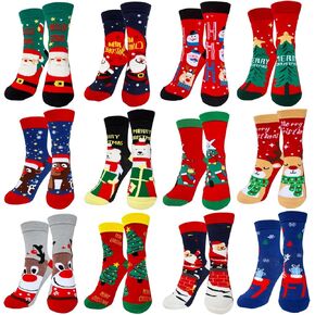 Haawooky 12 Pairs Christmas Socks,Funky Patterned Holiday Socks,Fun Colorful Novelty Cozy Crew Sock Set for Women,Men,Funny Xmas Gifts