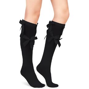 Benefeet Sox White Knee High Socks with Bow Women Black Lace Ruffle Knee Socks Cute Novelty Long Stockings Big Girls
