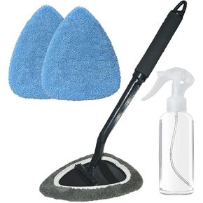 Windshield Cleaning Tool Car Window Cleaner Wand Glass Microfiber Brush With Softy Thicker Cloth 2 Times Bigger Pad, Come With Mini Spray Bottle Kit
