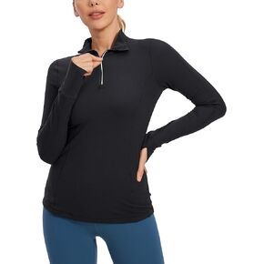 CRZ YOGA Women's Light-Fleece 1/4 Zip Pullover Long Sleeve Workout Shirts Brushed Athletic Jacket Running Top with Thumbholes