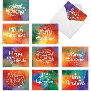 The Best Card Company - 10 Blank Merry Christmas Note Cards (4 x 5.12 Inch) - Boxed Holiday Notecards with Envelopes - Blue Christmas M6700XSB