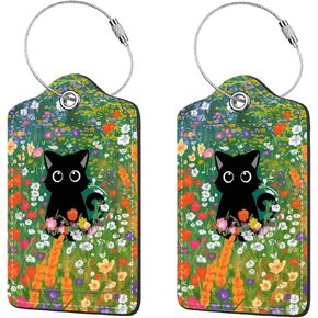 2 Pcs Luggage Tags for Suitcase, Cute Unique PU Leather Travel Bag Tag with Privacy Cover ID Label Address Card and Durable Metal Ring Suitable for Men Women Children Backpack,Crushed Flower