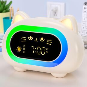 winshine Alarm Clock for Kids, Ok to Wake Clock, Toddler Sleep Training Clock with Eye Protection, 10 Night Lights, Dual Alarms, Child Lock, Snooze, Timer - Cute Cat Clock for Girls and Boys, Blue