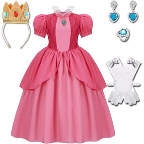 Princess Pink Costume for Girls,Princess Dress Cosplay Accessories Princess Crown for Halloween Pech Dress Up