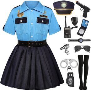 Police Officer Costume Girls Kids Cop Costume Set Toddler Halloween Costumes Police Cosplay Uniform with Accessories